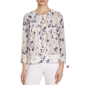 REBECCA TAYLOR GAUZY SILK KEYHOLE 'METEOR FLOWER BLOUSE' IN WHITE